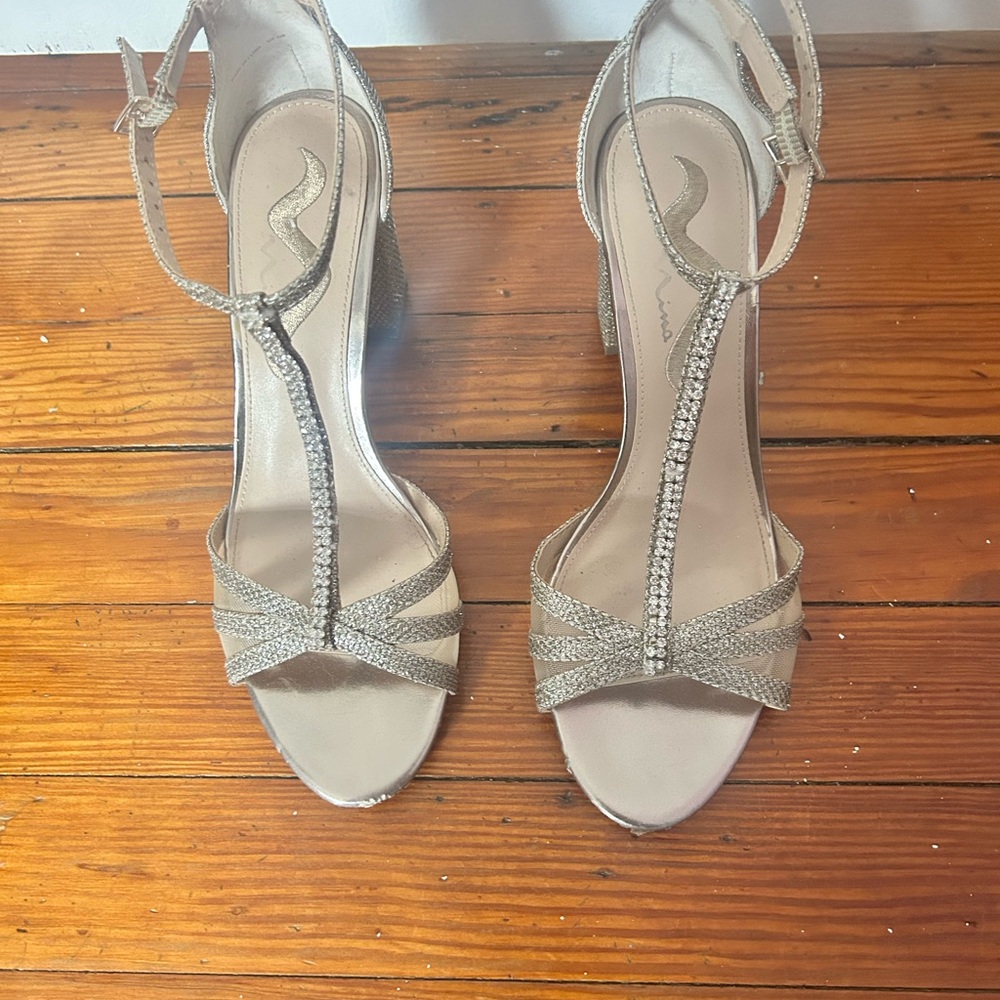 Tan Suede Heels with T-Strap Design